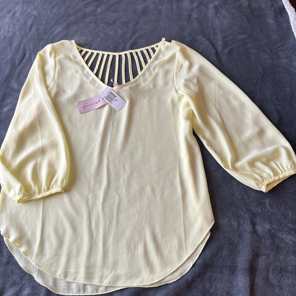 Philosophy banana yellow Backless 3/4 Sleeve Blouse